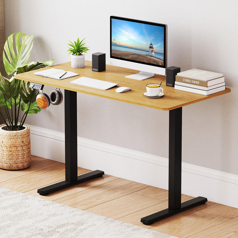 Desk Setup Black And Wood - Elektryczna rama biurka stojącego, regulowana wysokość