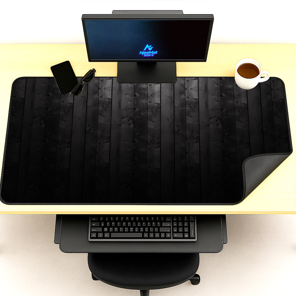 Desk Setup Black And Wood - Duża podkładka pod mysz 2000x1000 Drewno