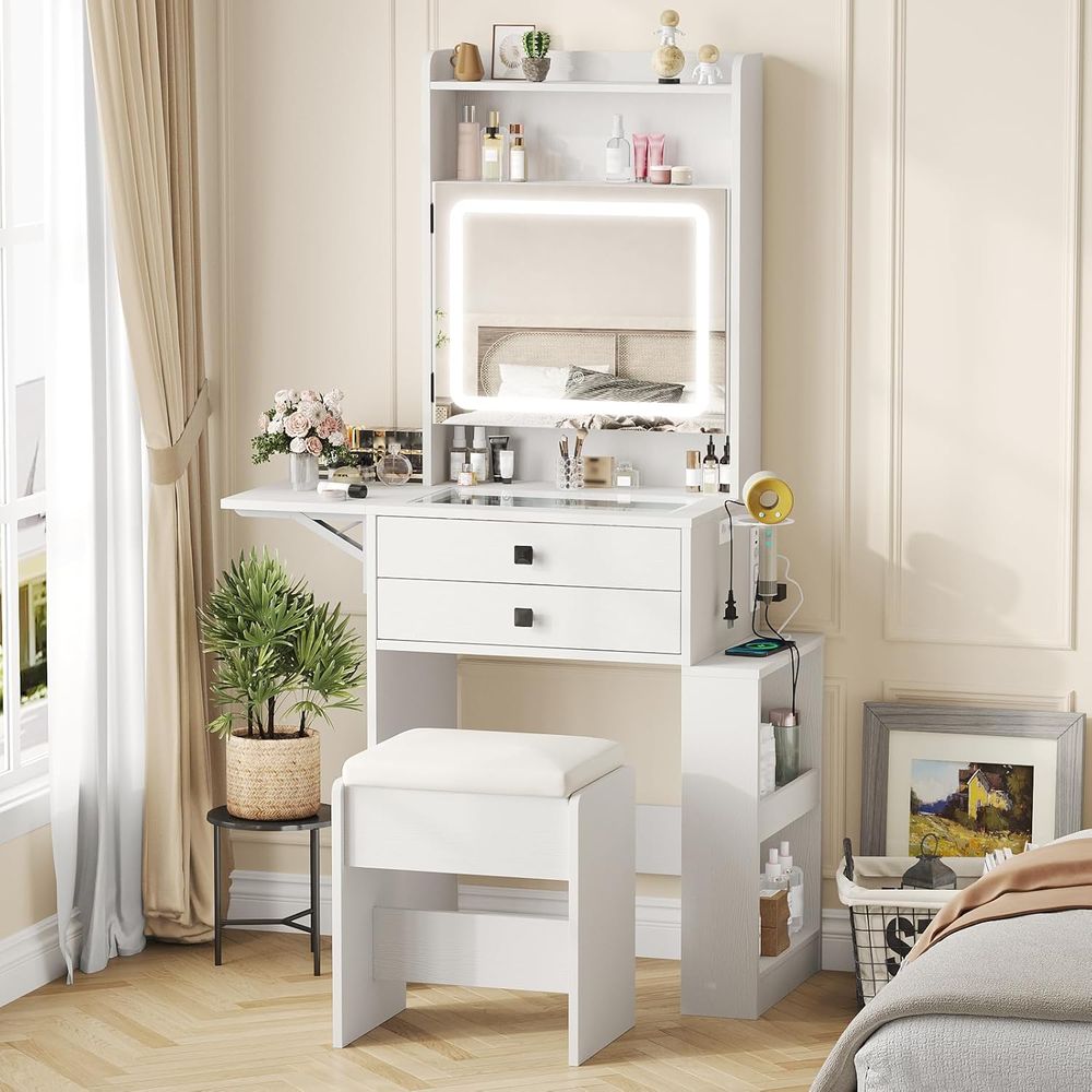 Desk Vanity Setup - Mały toaletka Vabches z postarzanym panelem,