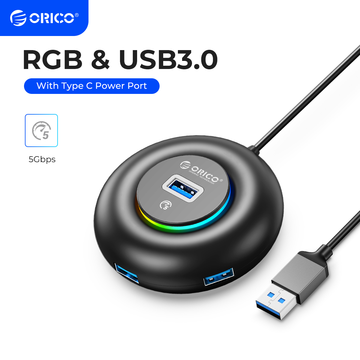 Desk Setup Hub - ORICO RGB USB3.0/Type-C HUB z portem