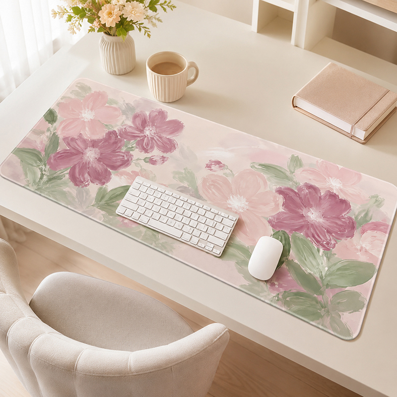 Desk Setup Pink - Różowa Podkładka pod Mysz z Motywem
