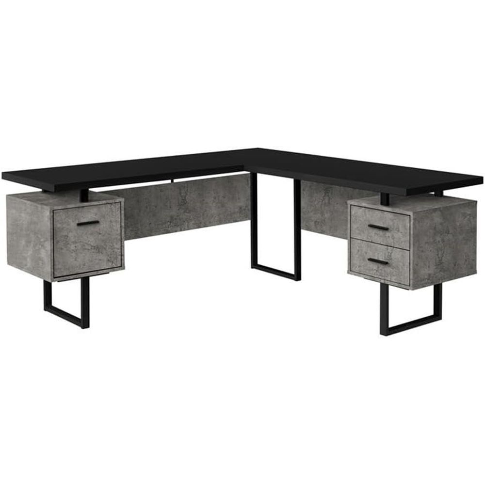 Desk Setup Black And Wood - Biurko komputerowe w kształcie litery L,