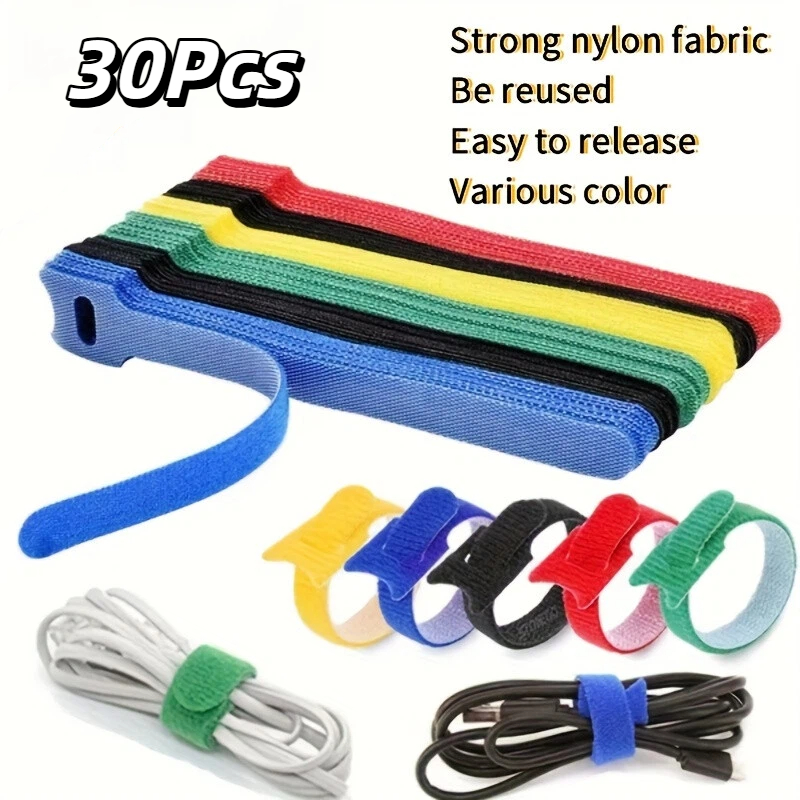 Cable Velcro Strap - 30 szt. Wielokolorowe, wielokrotnego użytku opaski