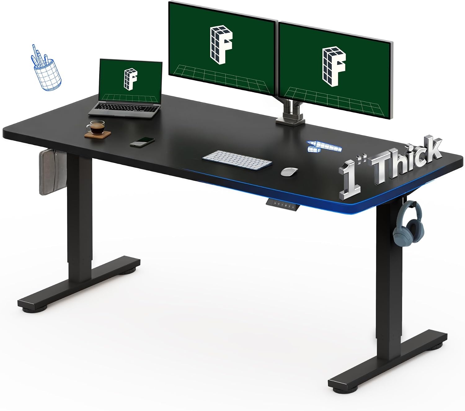 Elektryczne biurko stojące FLE – Desk Setup Black And Wood recenzja i cena