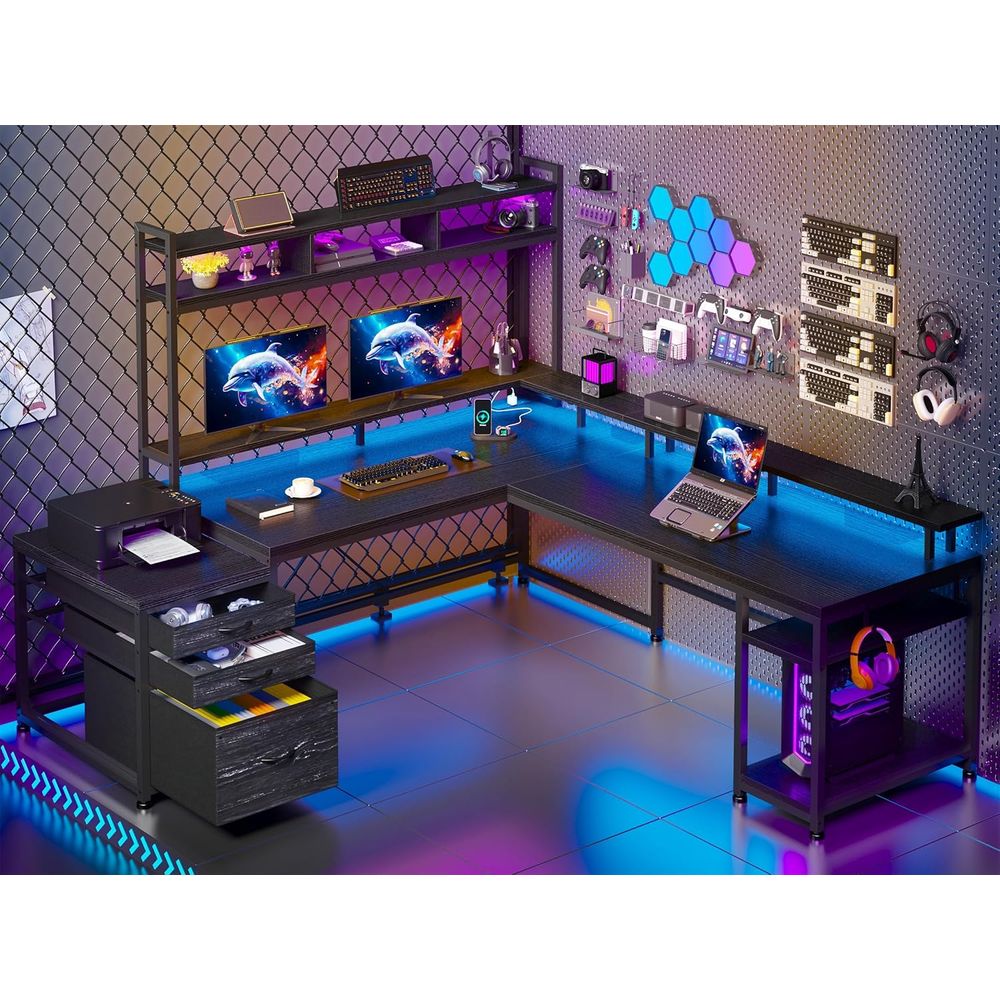Biurko gamingowe w kształcie l – Desk Setup Black And Wood recenzja i cena