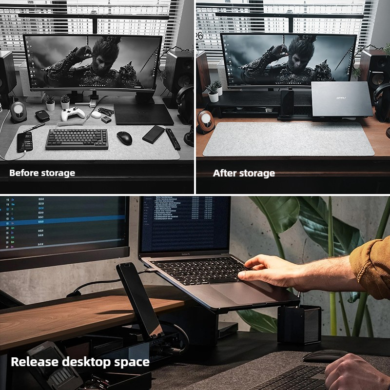 Modułowy podstawka pod monitor – Desk Setup Black And Wood recenzja i cena